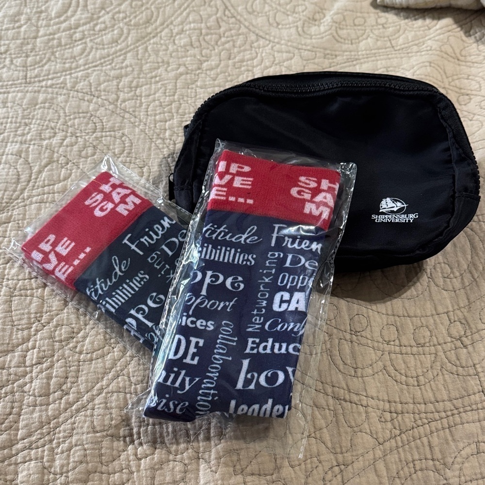 Shippensburg University collegiate with
Swag bundle, Fany Pack & Set of socks